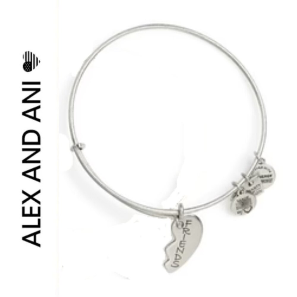 Alex and Ani "Friends" Best Friend Half Heart Bangle Silver Finish